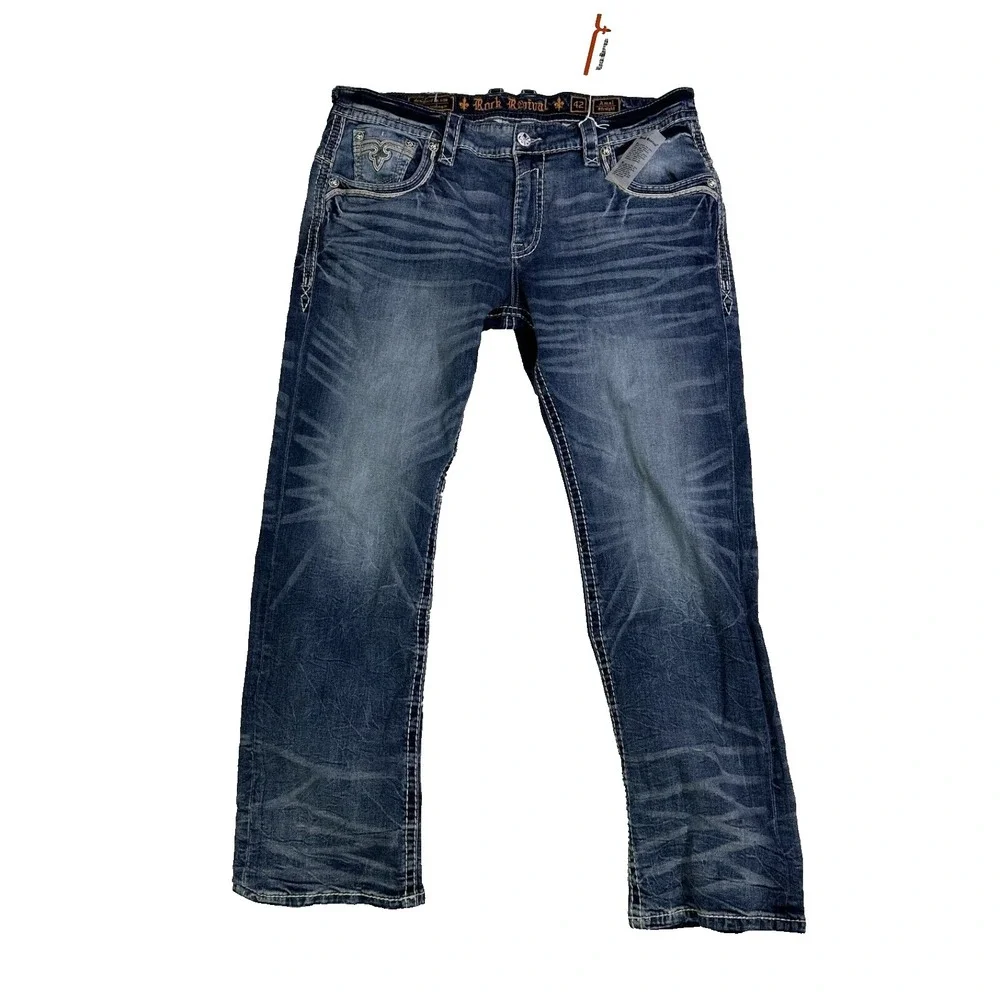 Rock Revival Jeans Mens Size 42/32 Amal Straight Dark Wash Denim Pants